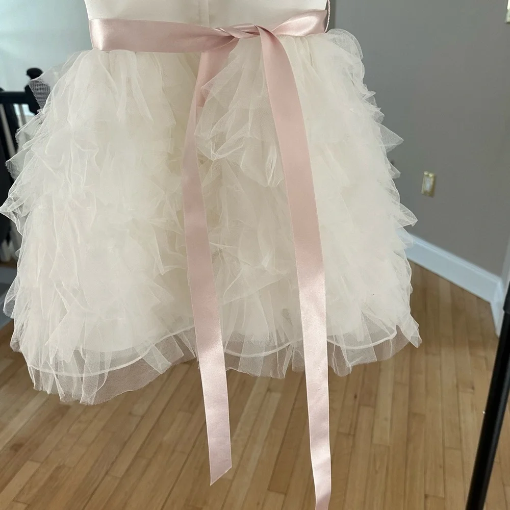 Joan Calabrese for Mon Cheri 12M Pink Ivory Satin Tulle FlowerGirl